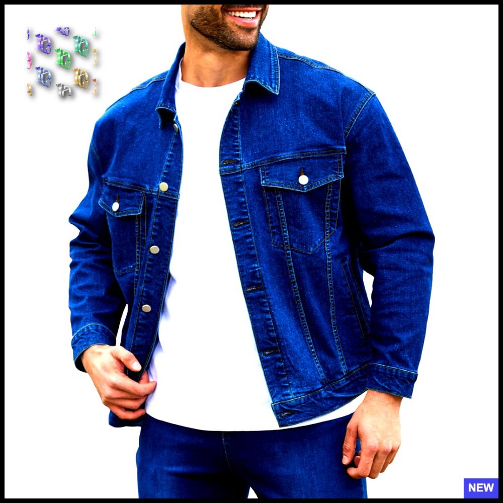 Men's Denim Trucker Jacket Classic Fit Unlined Lightweight Button Front